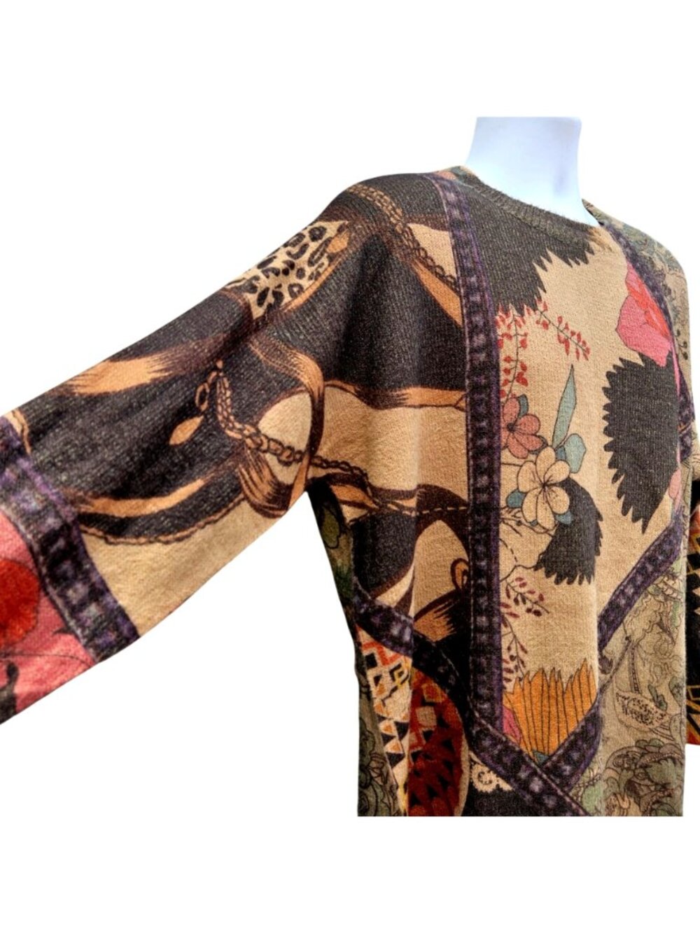 Yuma Chinese Brand Vintage Graphic Print Knit Pullover Sweater Unisex XXL - Picture 2 of 11